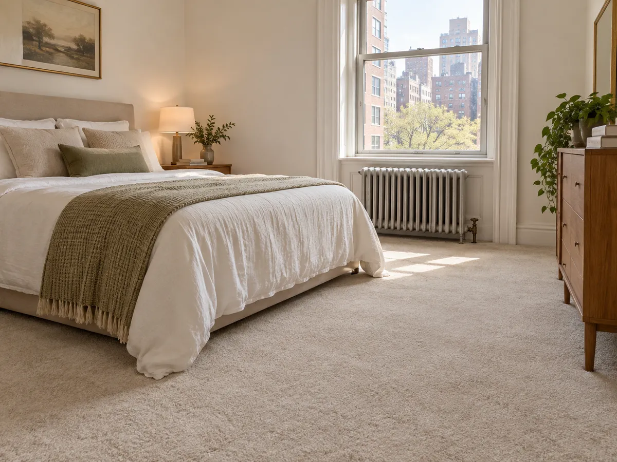 A calm New York apartment bedroom
